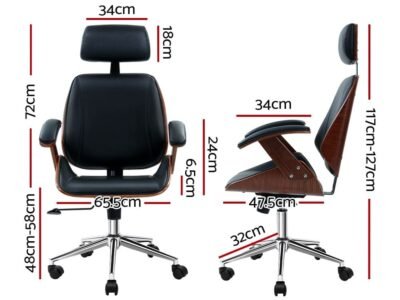 Wooden Office Chair Leather Seat Black