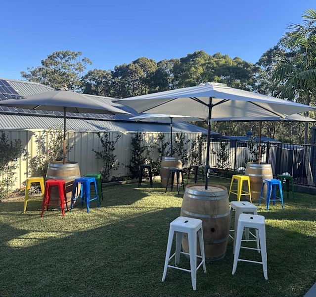 Party hire wine barrels, stools , umbrellas