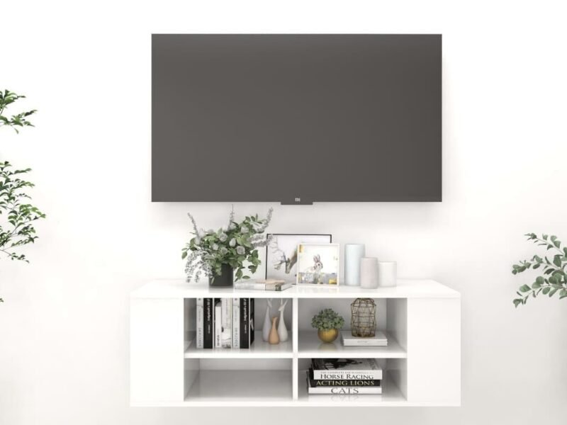 Wall-Mounted TV Cabinet High Gloss White 102x35x35 cm Engineered Wood