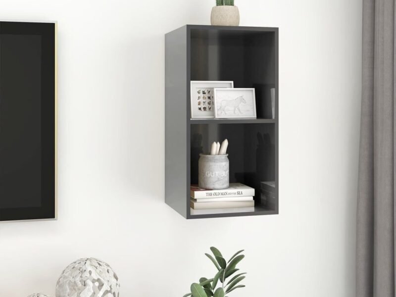 Wall-mounted TV Cabinet High Gloss Grey 37x37x72 cm Engineered Wood