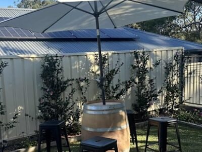 Party hire wine barrels, stools , umbrellas