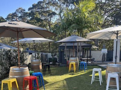 Party hire wine barrels, stools , umbrellas