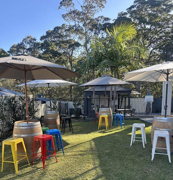 Party hire wine barrels, stools , umbrellas